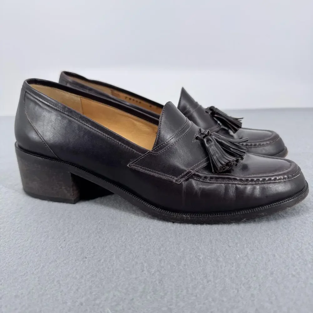 Cole Haan Tassel Loafer‎ Pumps Womens 8 B Brown Block Heels Made In Italy F8920